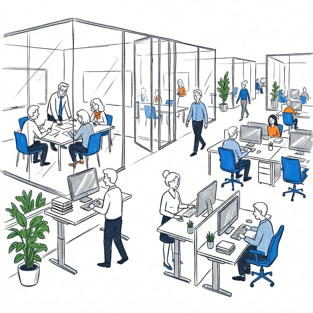 ELRW team office scene illustration